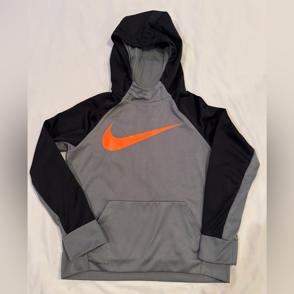Nike Boys Dri-FIT Gray & Black Hoodie, size Large